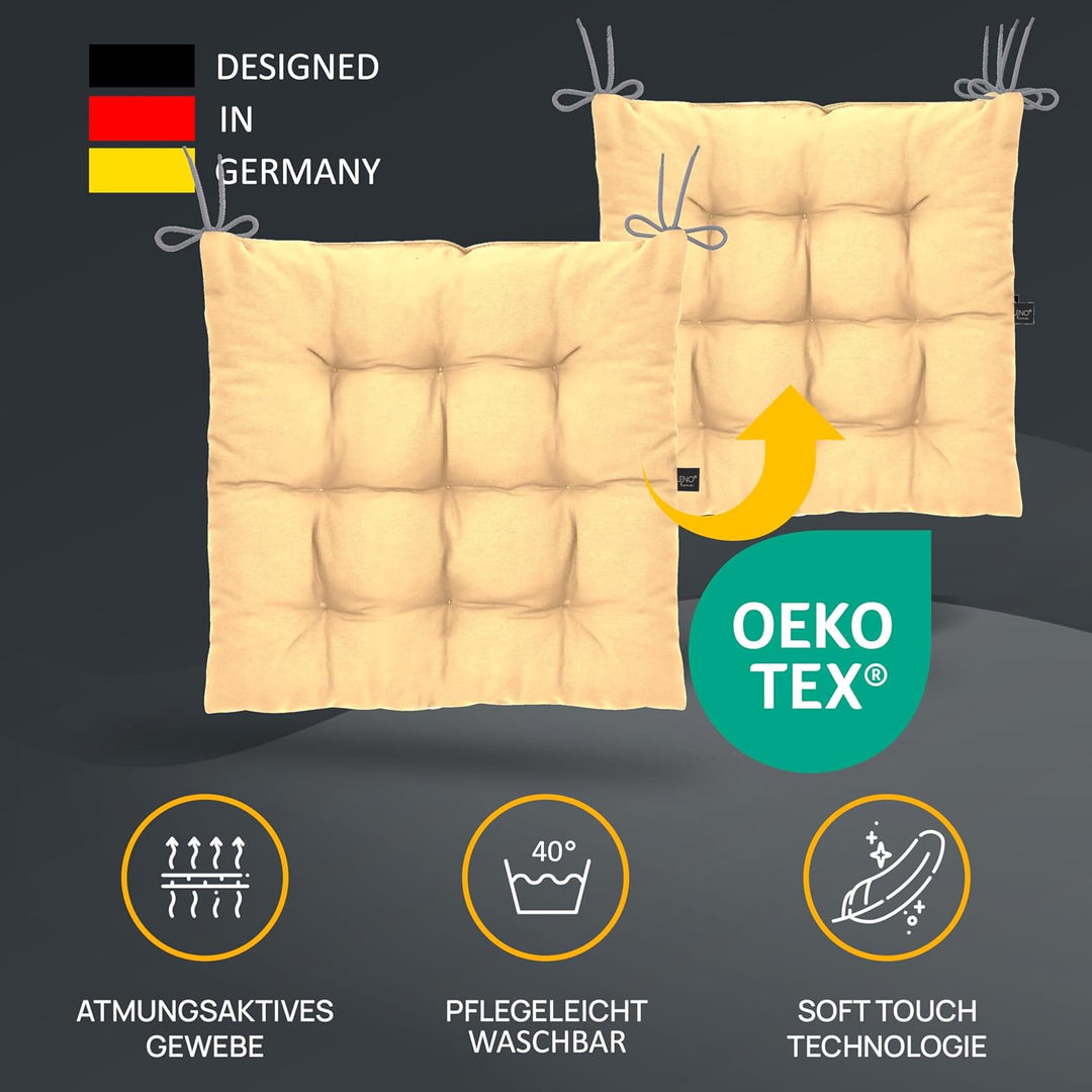 LILENO HOME 4er Set Stuhlkissen 01 Vanille (40x40x6 cm) - Sitzkissen für Garten, Küche oder Esszimme