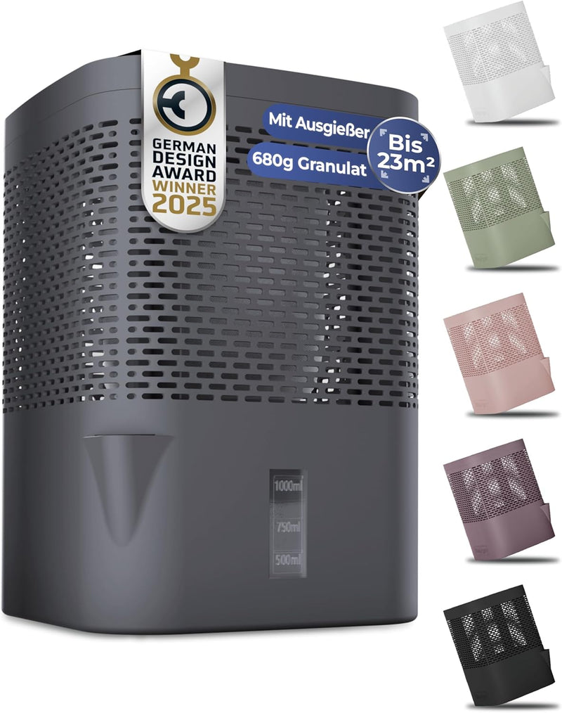 BonAura® AirOne Luftentfeuchter ohne Strom mit 360° Belüftung I Raumentfeuchter mit Ausgiesser & 680
