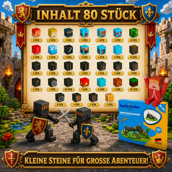 Spiele Kontor Magnetische Bausteine Ritterburg - 80 Stück Magnetbausteine | Kinderspielzeug für Jung
