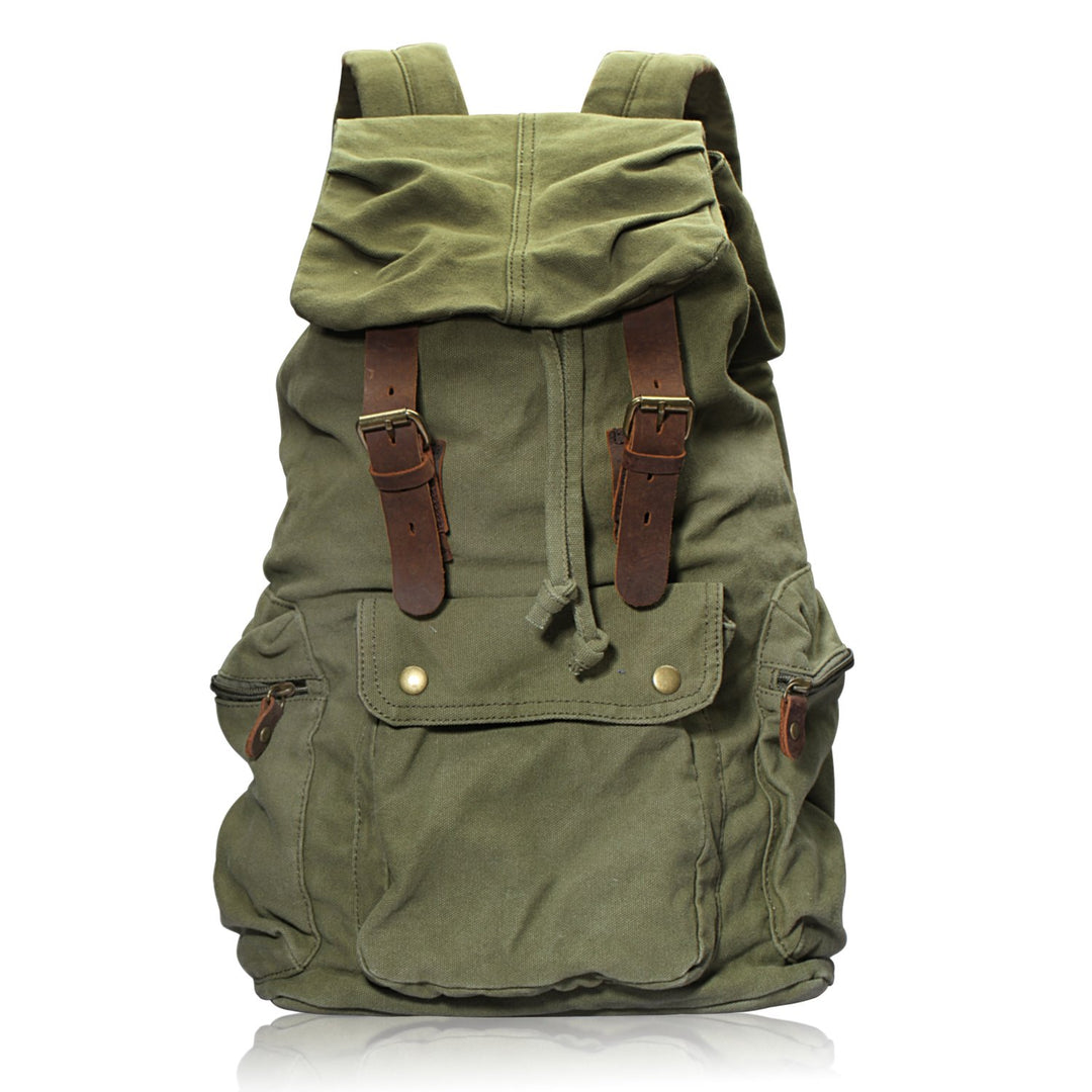DRF Rucksack aus Canvas im Vintage Stil mit Leder Zubehör #BG-04 (Grün) 04grün, 04grün