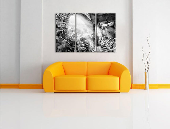 Pixxprint Alte Ruine als Leinwandbild | Grösse: 3 Teilig (120x80) | Wandbild| Kunstdruck | fertig be