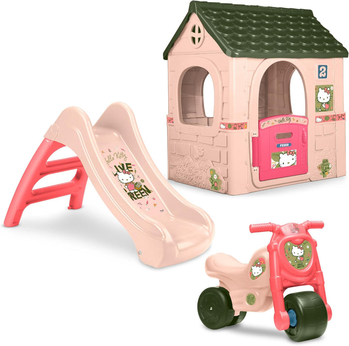 Feber - Hello Kitty Motofeber, Rutscher in Form eines Motorrads mit lustigen Hello Kitty-Aufklebern,