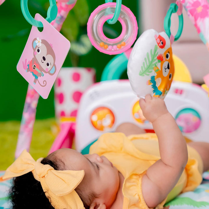 Bright Starts, 4-in-1 Groovin’ Kicks Piano and Drum Activity Gym Play Mat, Detachable Toys, Language
