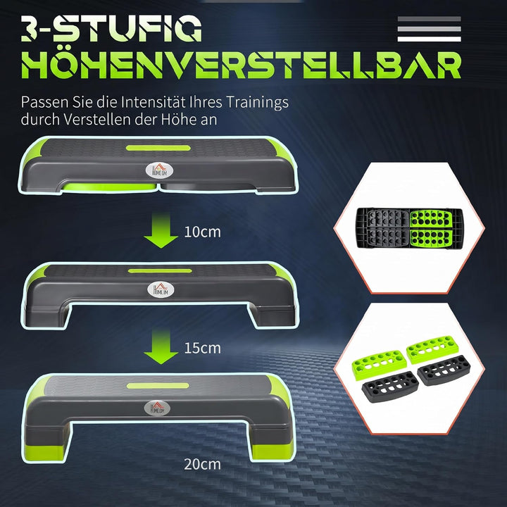 HOMCOM Aerobic-Stepper Steppbrett höhenverstellbar Fitness Heimtrainer mit 3 Stufen (10/15/20 cm) In