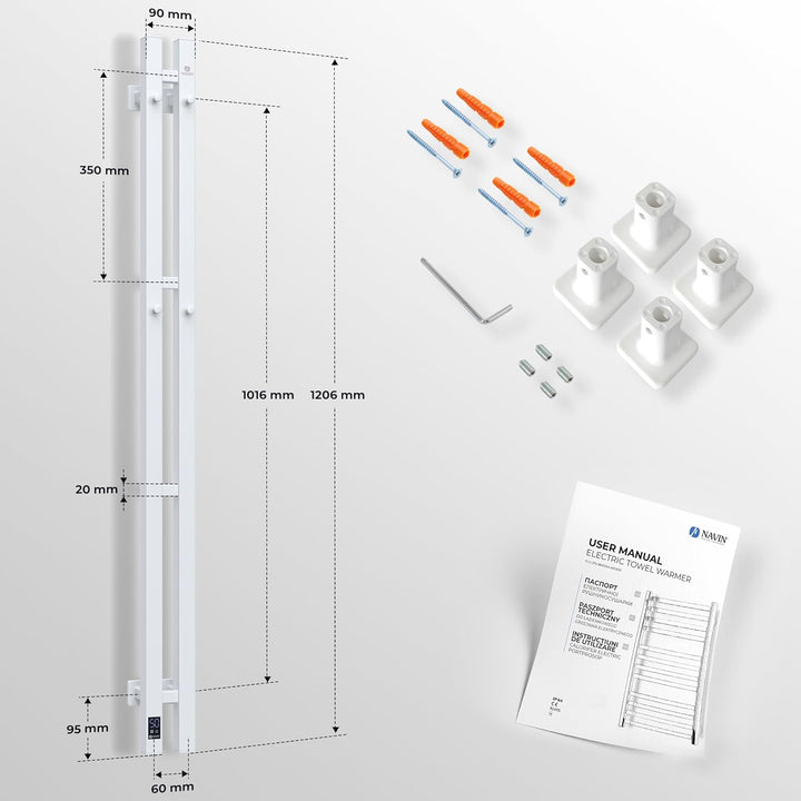 NAVIN Elektrischer Handtuchtrockner Silouette Quadro 90x1200 mit Sensorsteuerung - Weiss aus hochwer
