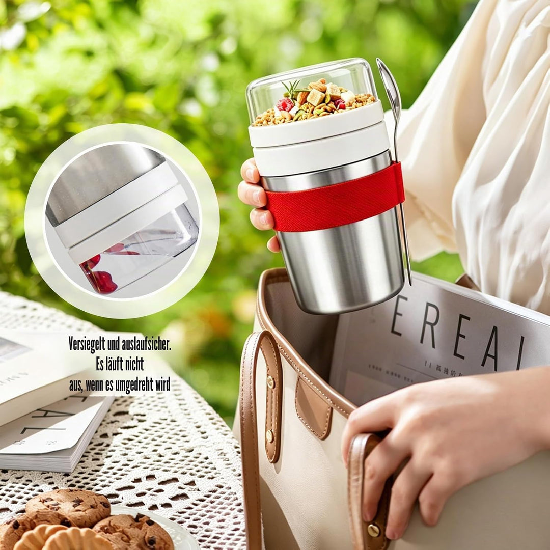 Müslibecher to GoEdelstahl Müslibecher to go 500 ml + 220 ml Inklusive Löffel, auslaufsicher und iso