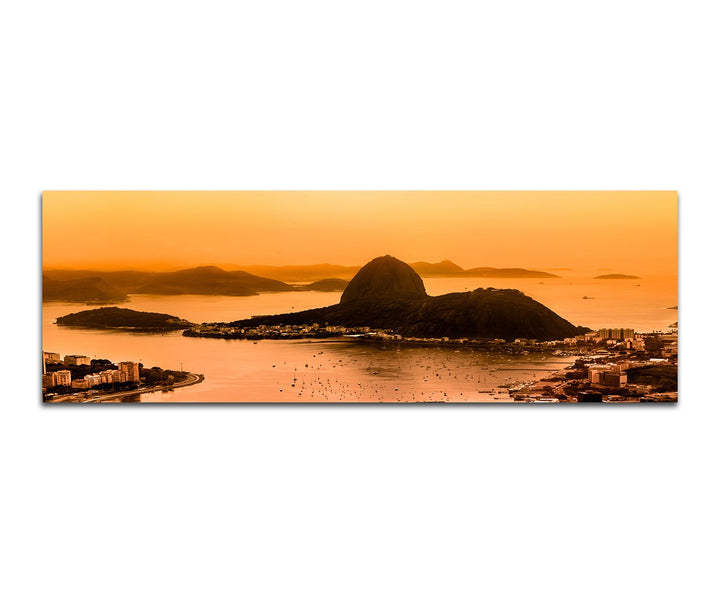 Paul Sinus Art Panoramabild auf Leinwand und Keilrahmen 150x50cm Rio De Janeiro Zuckerhut Meer Stadt