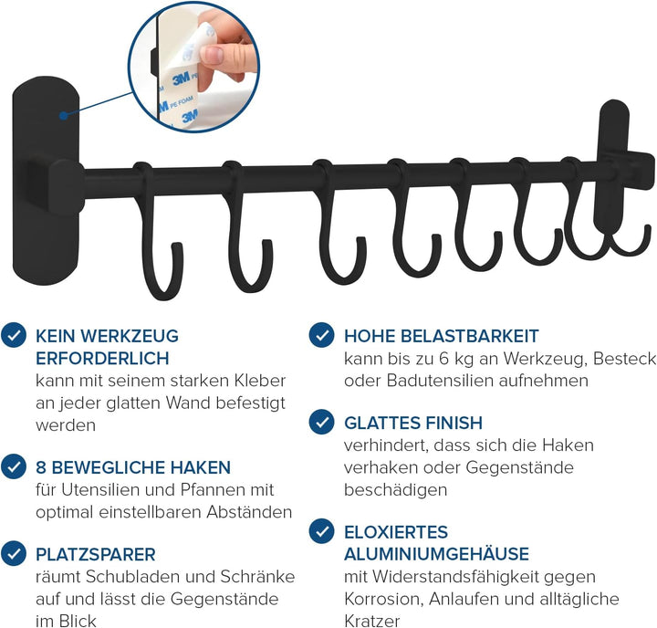 joeji's Kitchen Hakenleiste Küche - Küchenstange - Starker Selbstklebend 3M Ohne Bohren - Küchenleis