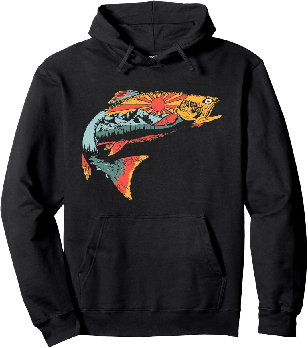 Trout Outdoor Illustration Series - Mountains Gray Pullover Hoodie
