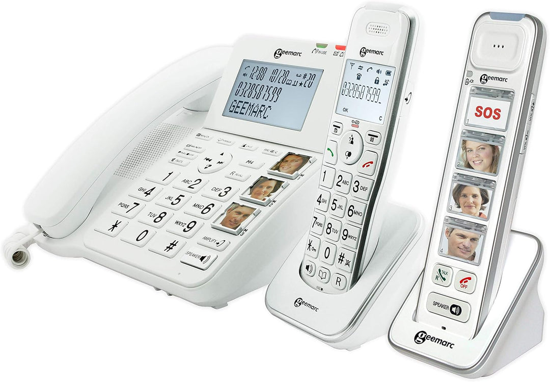 Geemarc Senior Pack - Verstärktes Festnetztelefon und zusätzliche Mobilteile mit Anrufbeantworter un