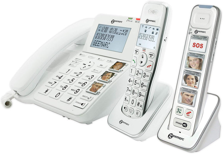 Geemarc Senior Pack - Verstärktes Festnetztelefon und zusätzliche Mobilteile mit Anrufbeantworter un