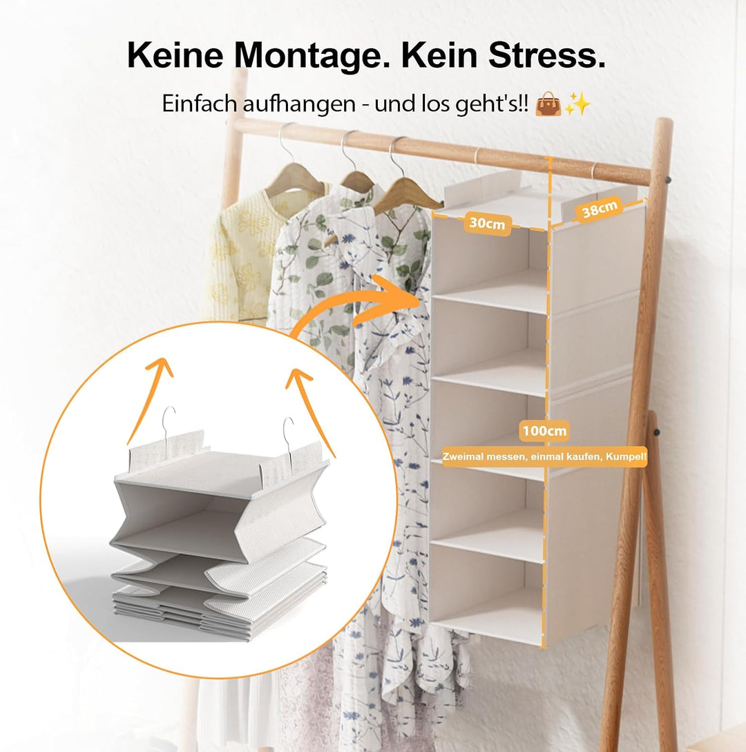 ALLTIDYUP 2 Stück Extra Tiefer Schrank Hängeorganizer – Weiss, 5 Fächer, Kleiderschrank Organizer, S