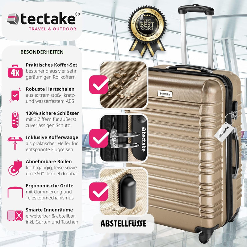 tectake® 4tlg. Hartschalenkoffer Set, Reisekoffer Set mit Rollen, Hartschale aus ABS, Koffer Set mit