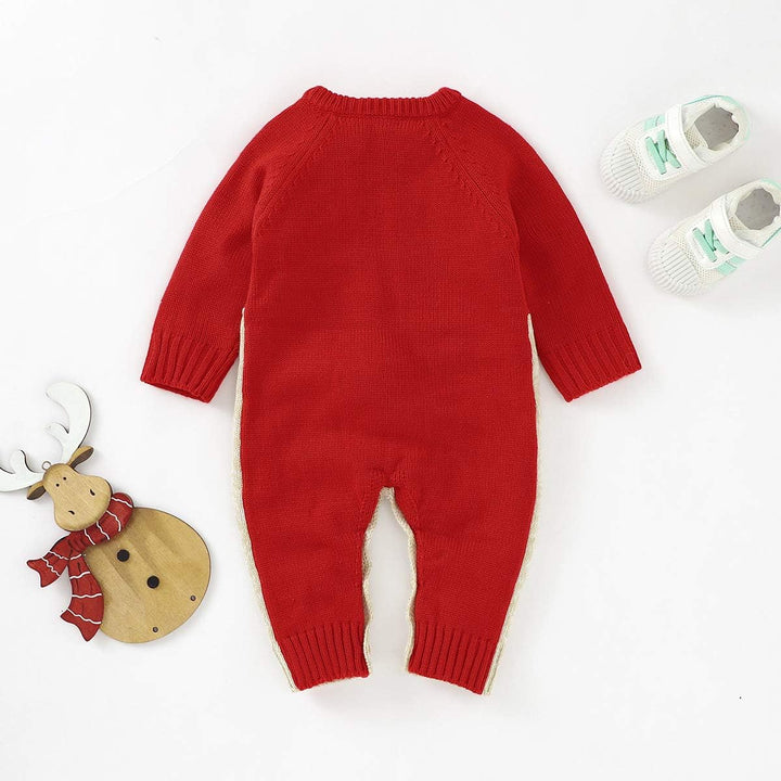 Neugeborenes Baby Mädchen Jungen Weihnachten Outfit Langarm Strick Strampler Overall Rentier Print B