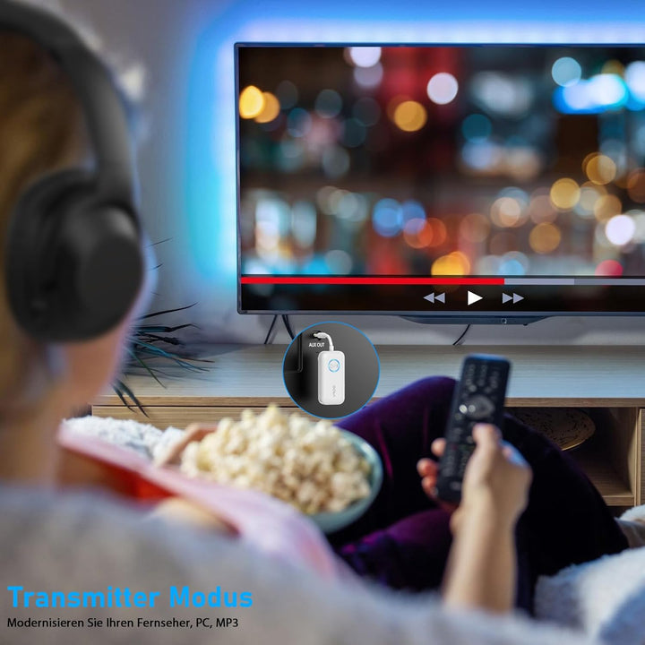 YMOO Bluetooth 5.3 Sender Empfänger für Kopfhörer, Dual Pairing 2 in 1 Bluetooth Adapter mit Aptx/Ap
