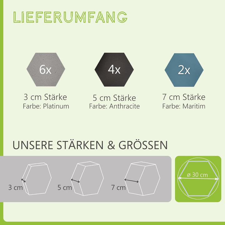 platino24 LOFT Honeycomb Schallabsorber – 12er Set – Wand&amp;Decke – 3 Farben | Schalldämmung – Akustik