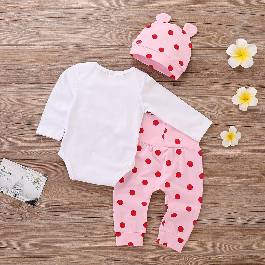 Neugeborene Baby Mädchen Kleidung Giraffe Strampler+Rosa Punkt Hose+ Hat 3Pcs Bekleidungssets 12–18