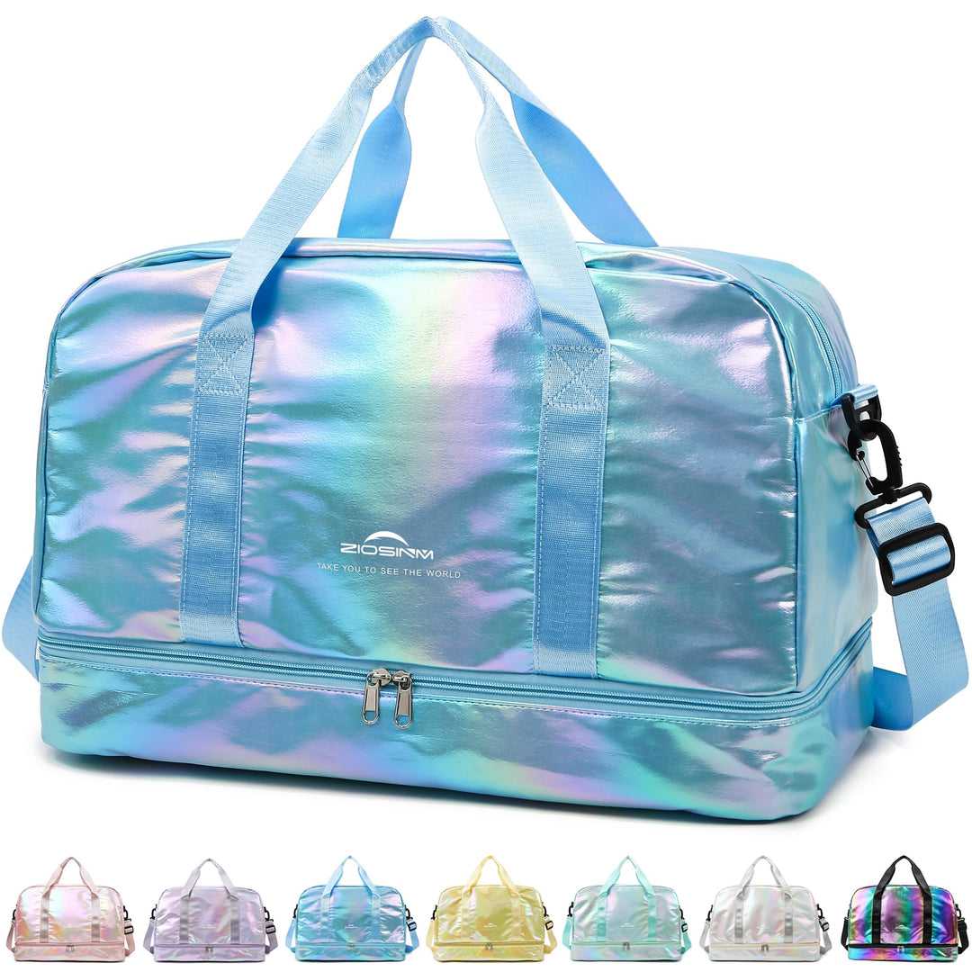 Sporttasche Damen, 40L Reisetasche Damen Weekender, Glitzer Sporttasche mit Schuhfach und Nassfach,