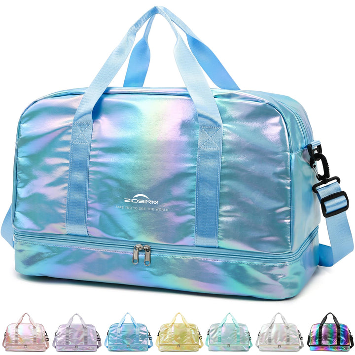 Sporttasche Damen, 40L Reisetasche Damen Weekender, Glitzer Sporttasche mit Schuhfach und Nassfach,