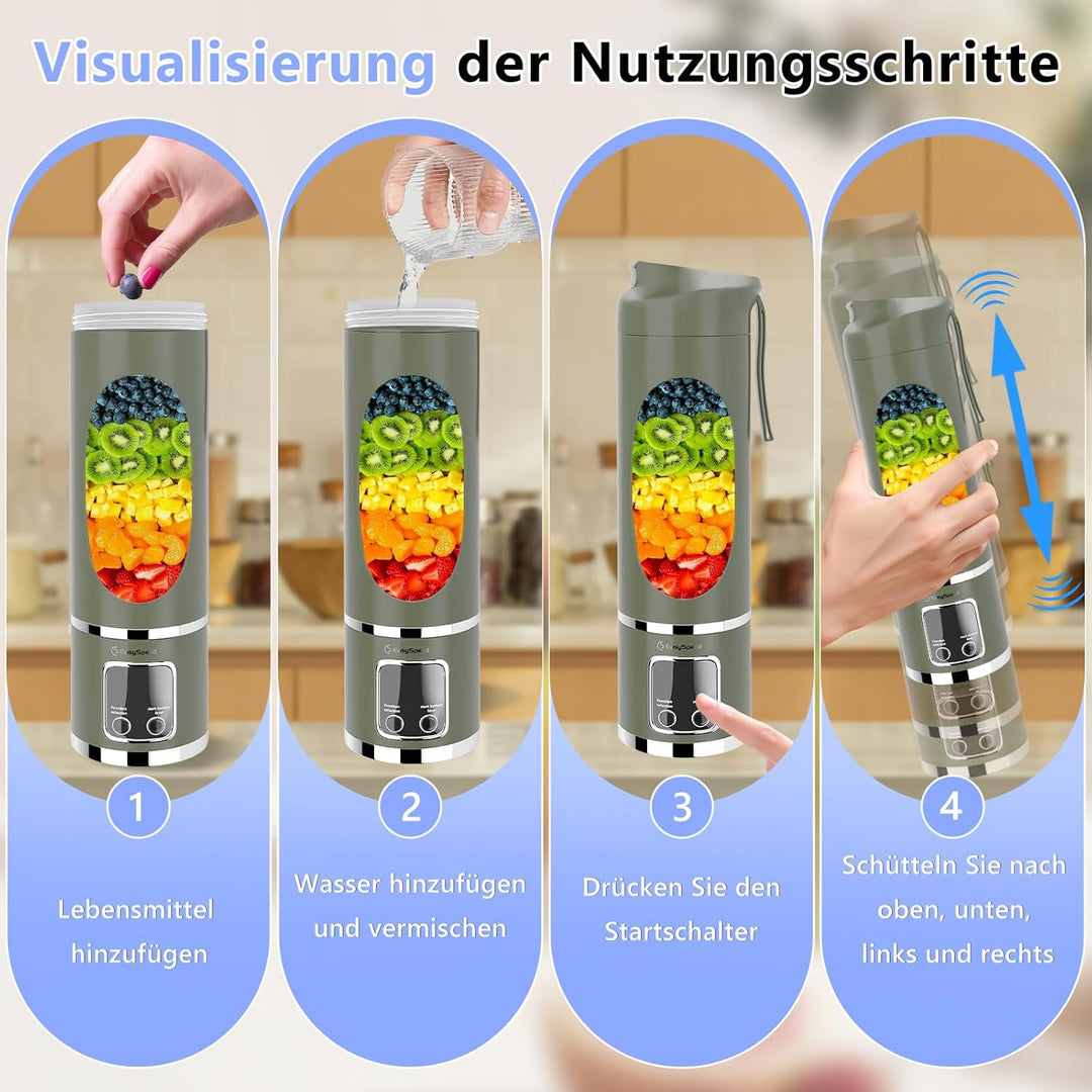 EasySpeed Tragbarer Mixer Smoothie Maker, 500ml Persönlicher Mini Entsafter Auslaufsicherem Deckel &