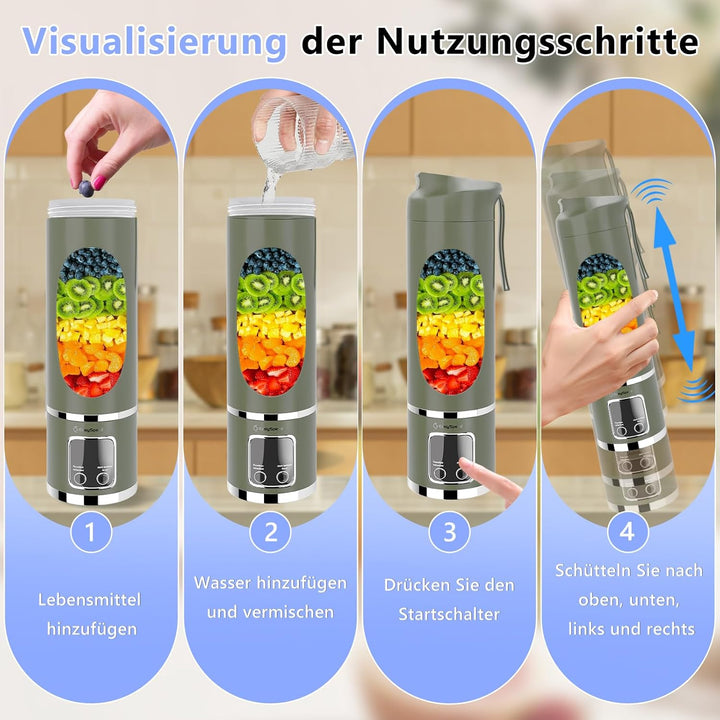 EasySpeed Tragbarer Mixer Smoothie Maker, 500ml Persönlicher Mini Entsafter Auslaufsicherem Deckel &