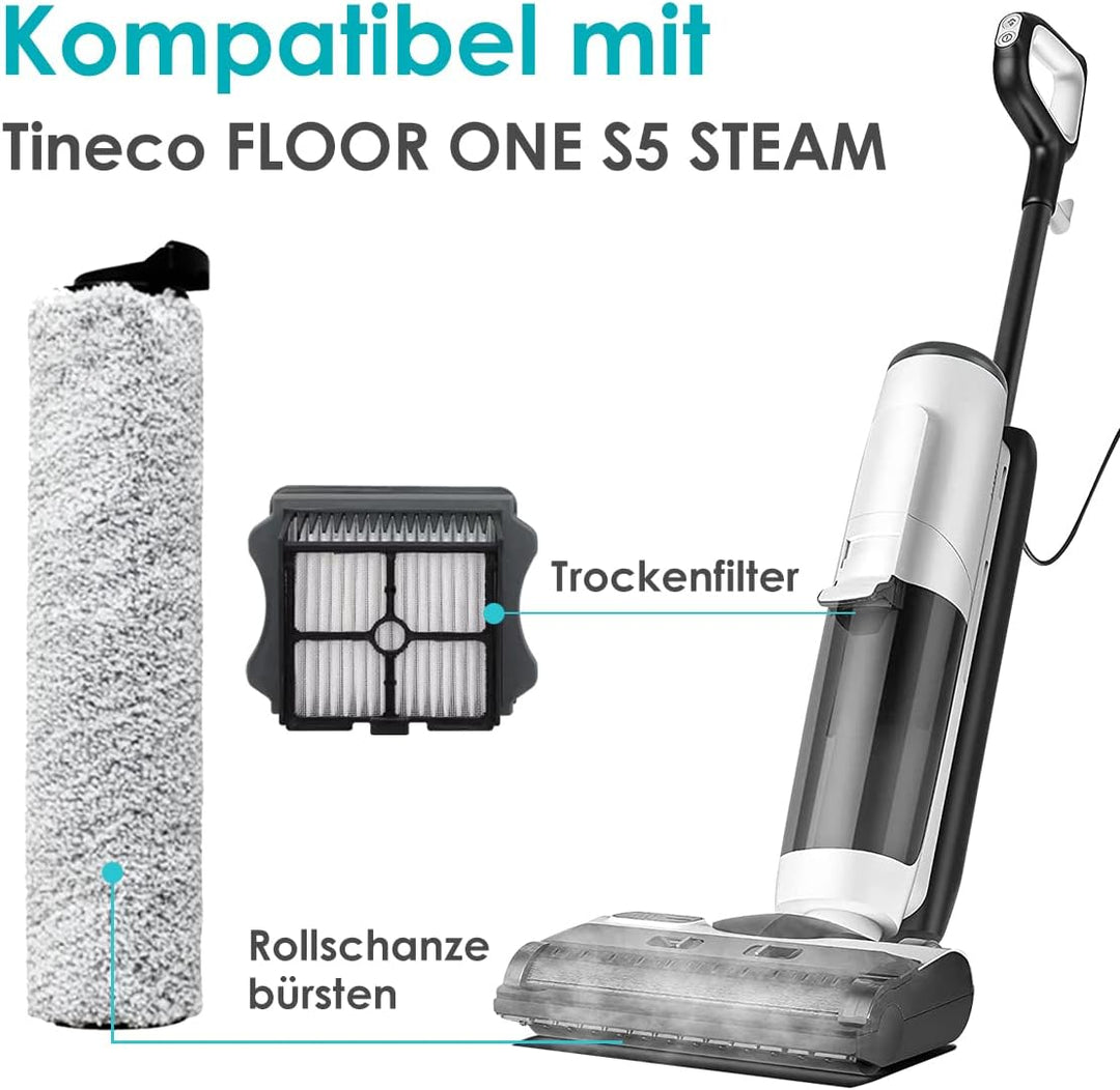 Ersatz-Bürstenwalze und Staubsaugerfilter für Tineco FLOOR ONE S5 STEAM Akku-Nass-Trocken-Staubsauge