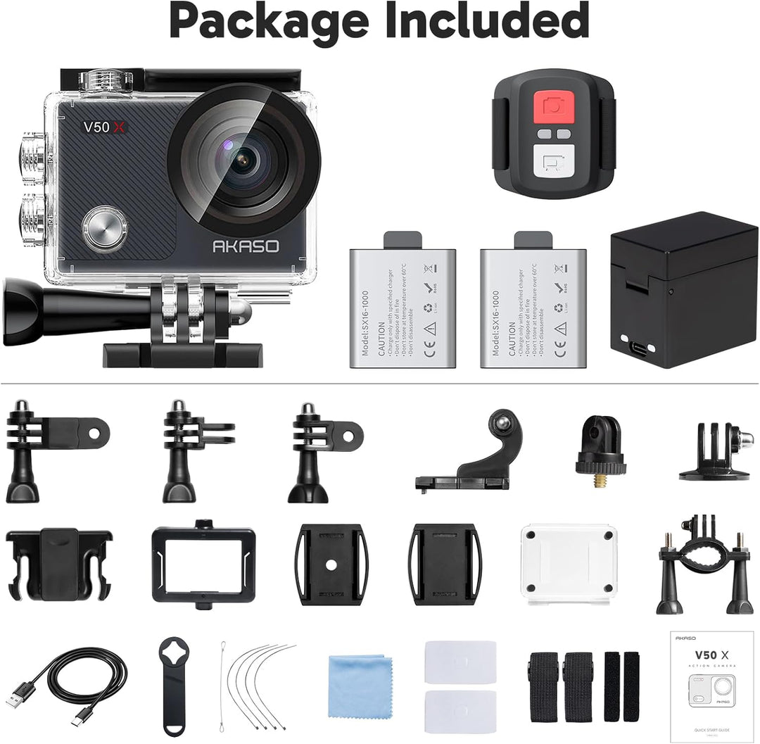 AKASO Action cam/Unterwasserkamera 4K WiFi 40M EIS Anti-Shake Action Kamera 4X Zoom mit Touchscreen,