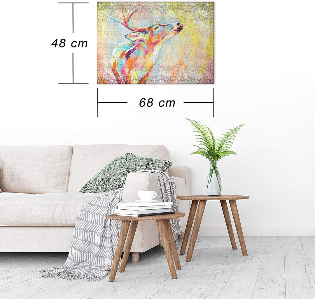 Ulmer Puzzleschmiede - Kunst-Puzzle Bunter Hirsch - modernes Ölgemälde als klassisches 1000 Teile Pu