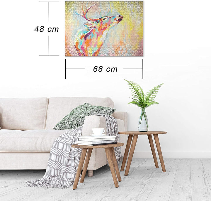Ulmer Puzzleschmiede - Kunst-Puzzle Bunter Hirsch - modernes Ölgemälde als klassisches 1000 Teile Pu