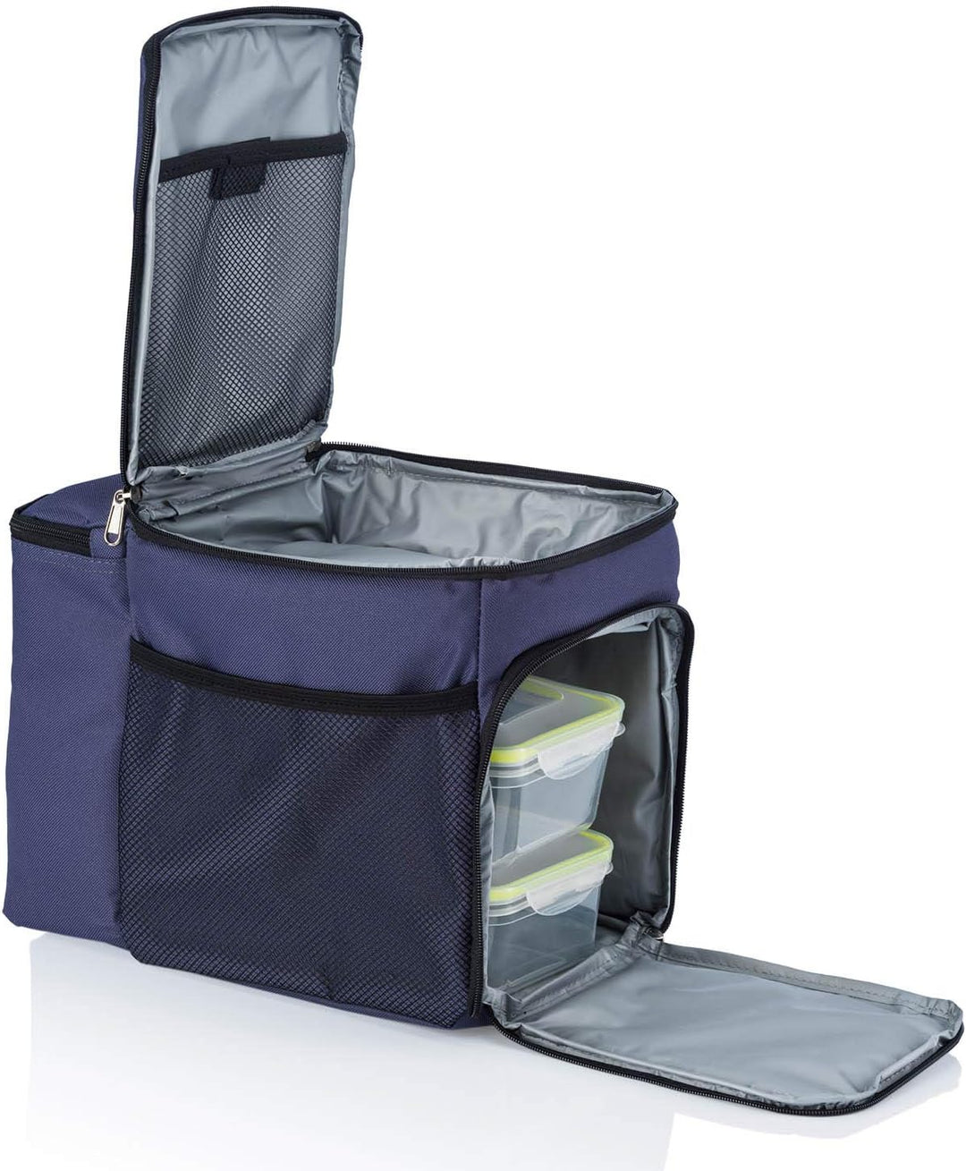 Dimono® Kühltasche 15L mit 3 Brotzeitdosen; Picknick-Tasche mit 3 Meal Prep Launchbox Dosen + Deckel
