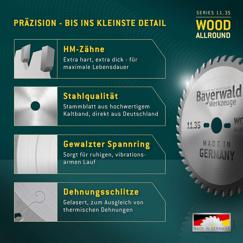 Bayerwald - HM Handkreissägeblatt für Holz - Ø 165 mm x 2,6 mm x 20 mm | Wechselzahn (36 Zähne/fein)