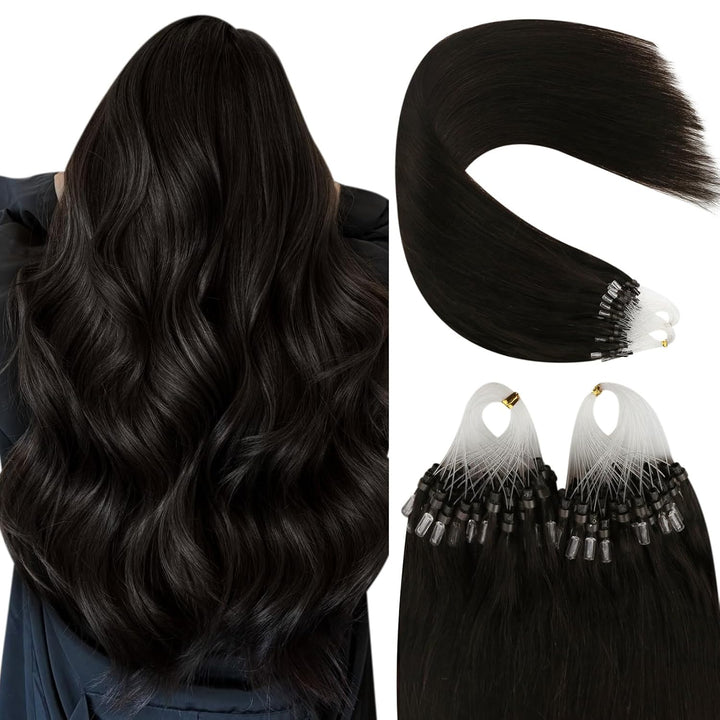 YoungSee Microring Extensions Braun 55cm Microring Extensions Echthaar 1g Microring Hair Extensions