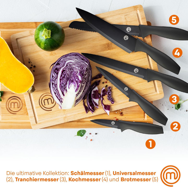 MasterChef Messerblock mit Messer Kuchenmesser Set mit Santokumesser, Brotmesser, Kochmesser, Gemüse
