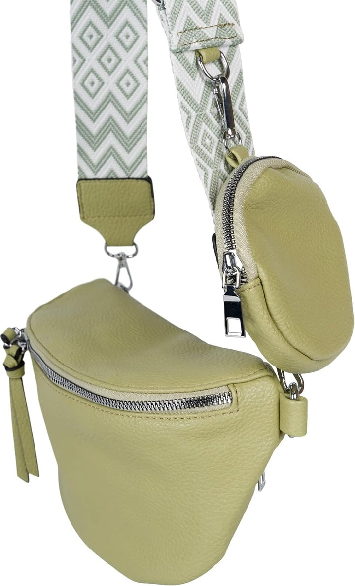 styleBREAKER Damen Halbmond Crossbody Schultertaschen Set 2-Teilig, Schultergurt mit Zick-Zack Raute