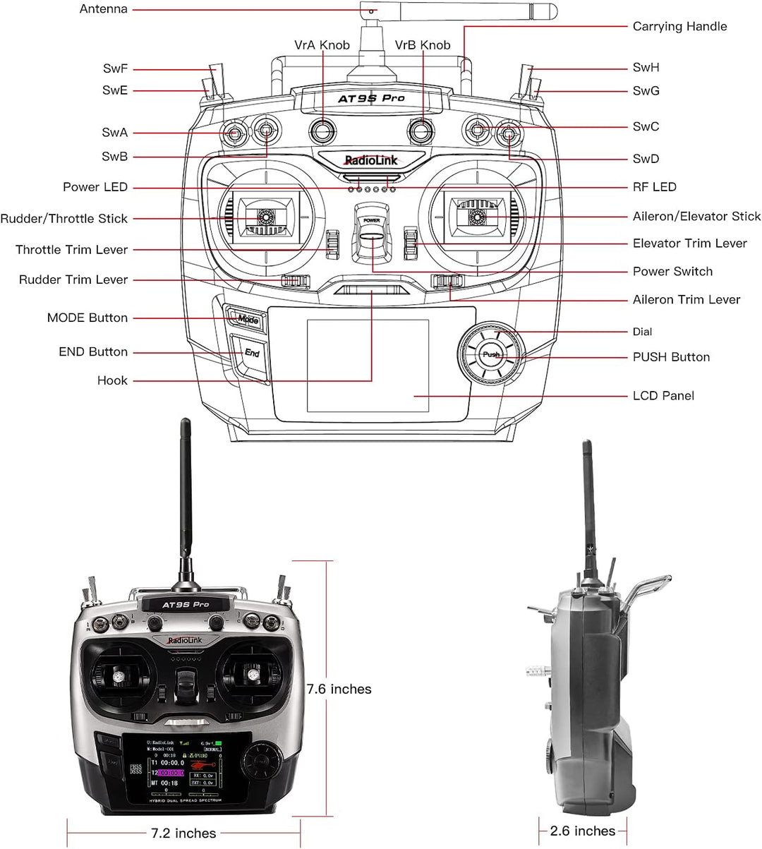 Radiolink AT9S Pro RC Fernsteuerung mit Empfänger, 10/12 Kanäle mit Empfänger-R9DS 2.4 GHz Fernbedie