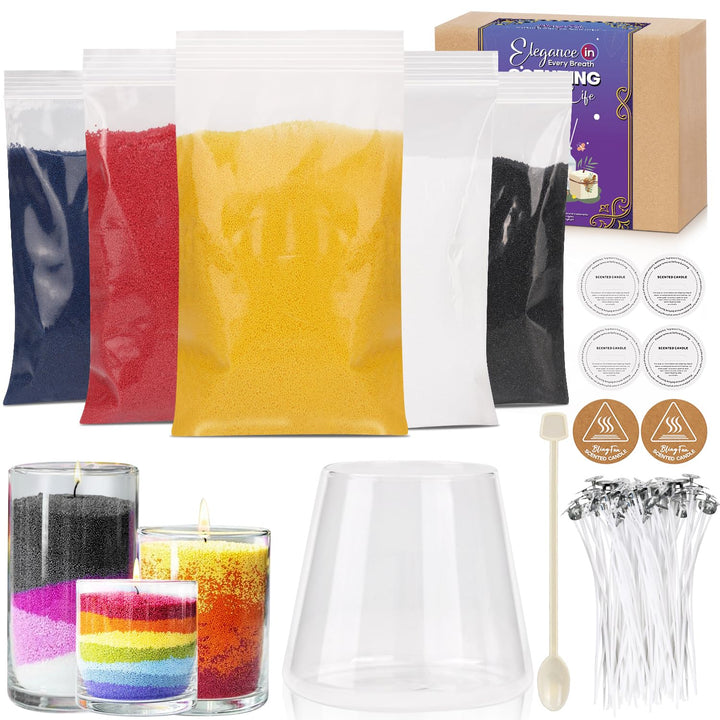 Kerzensand mit Docht Set 500g. 5 colors-Kerzen sand perlenkerzen mit Dochten, Mischbecher, Löffel, h