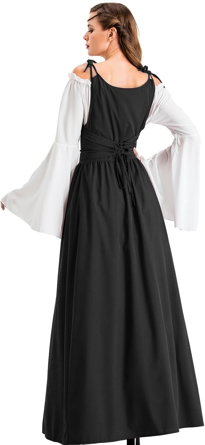 Pianocean Mittelalter Kleidung Damen, Renaissance Kleid, Gothic Kleid，Renaissance Mit Kapuze Langarm