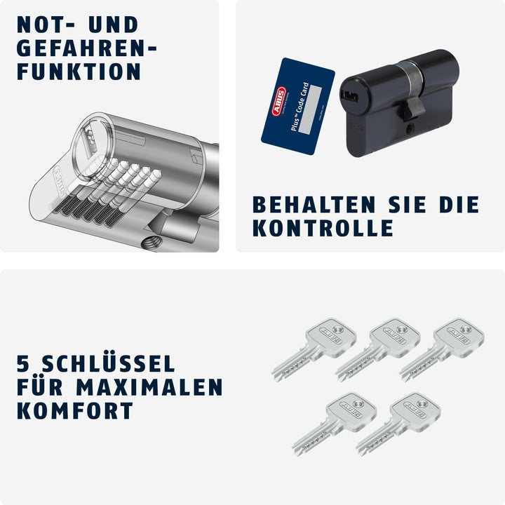 ABUS Profil-Zylinder D6XBL 35/40 mit Codekarte und 5 Schlüsseln - 96808 - schwarz Schwarz 35/40, Sch