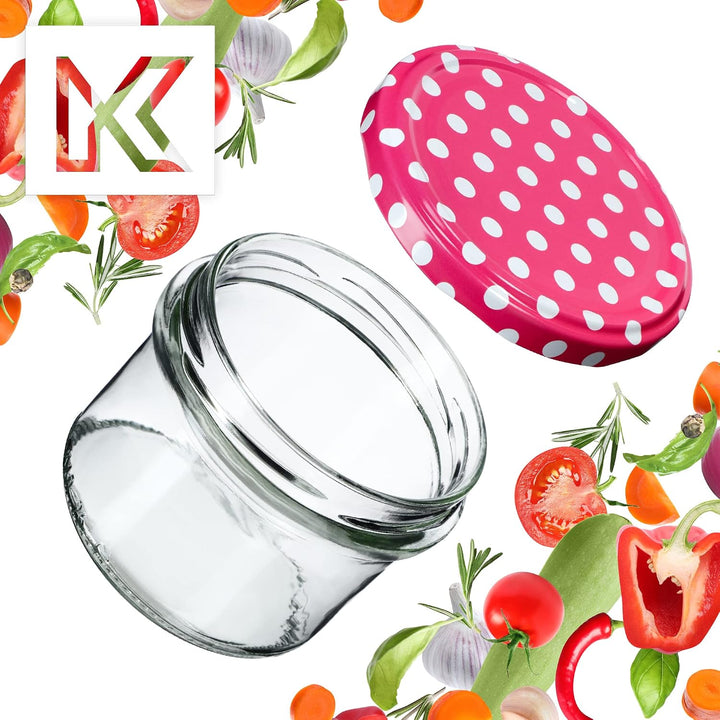 KADAX 20er Set Marmeladengläser 235ml TO82 Rosa gepunktet, Einmachgläser Vorratsgläser Mason Jar mit