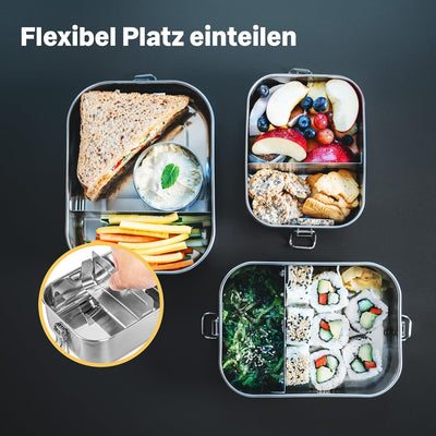 SILBERTHAL Brotdose Edelstahl mit Fächern 3er Set – Lunchbox Kinder & Erwachsene – Auslaufsicher & L