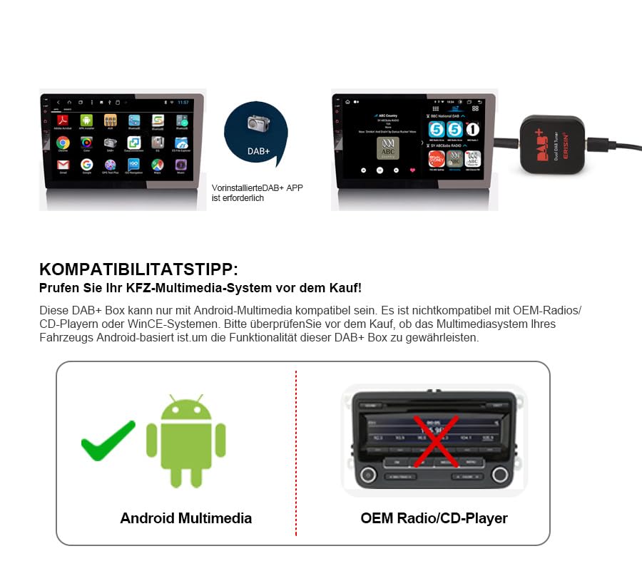 erisin ES394 DAB+ Digital Radio Box Audio Broadcasting Empfängerbox mit MCX Aerial Verstärker Antenn