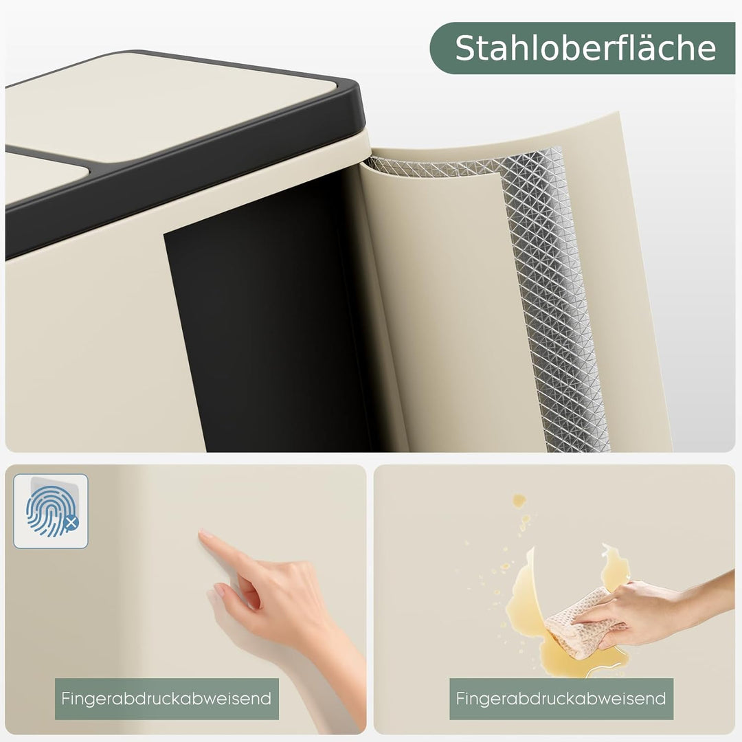 Clevich Mülltrennsystem 3×15L aus Stahl, Mülleimer 3 Fächer mit farbcodierten Pedalen, Abfalleimer m