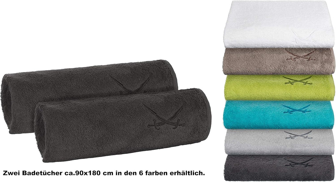 Sansibar Badetuch 2er Set 90x180 cm 100% Baumwolle mit gesticktem Säbel Logo Strandtuch Saunatuch An