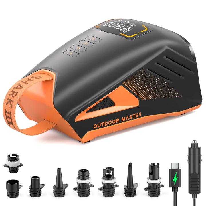 OutdoorMaster Shark 3 SUP Pumpe Elektrisch mit Akku - 3'50" Schnelles Aufpumpen, 20PSI 74Wh Luftpump