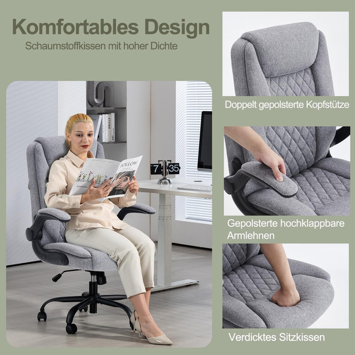 CASTLOVE Bürostuhl Ergonomisch Schreibtischstuhl Chefsessel Mit Gepolsterten Armlehnen Klappbar, Höh