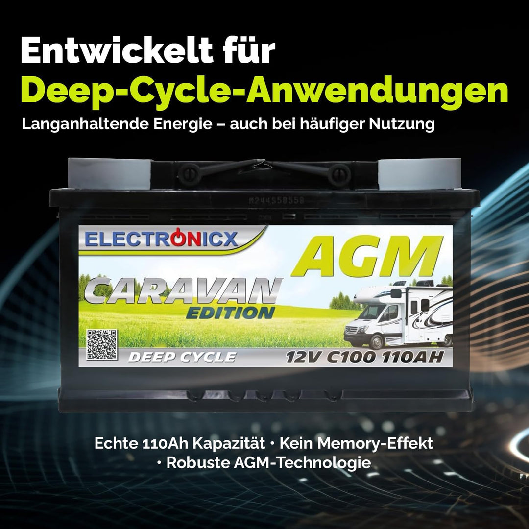 Electronicx AGM CARAVAN Versorgungsbatterie12V110Ah / 110Ah Deep Cycle Batterie wartungsfrei versieg