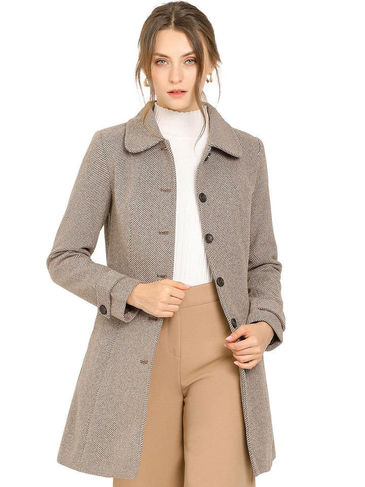 Allegra K Damen Langarm Bubikragen Einreiher Streifen Trenchcoat Mantel S Braun, S Braun