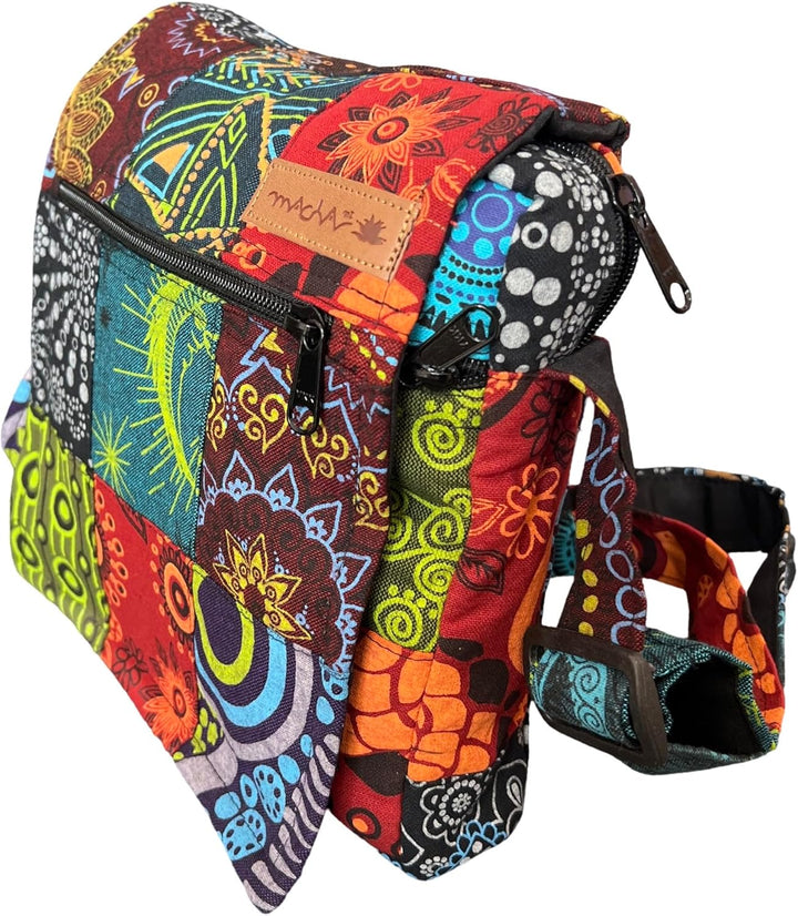 Damen Baumwolle Umhängetasche Indische Ethno Stil Boho Maliprint Tasche Baumwolle satche l mit Klapp