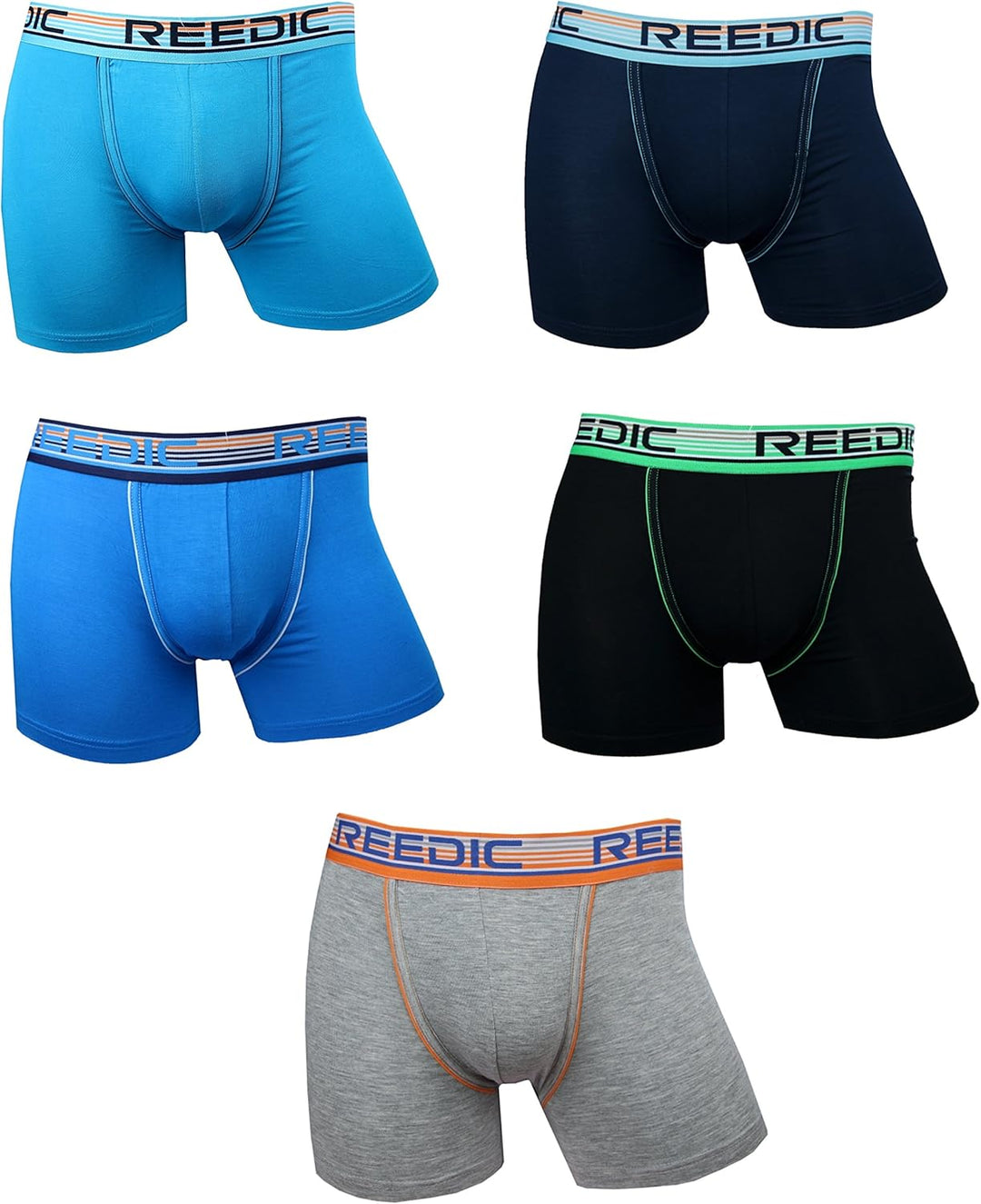 Reedic Herren Boxershorts Modal 5er Pack XXL Je 1x Grau, Schwarz, Blau, Dunkelblau, Türkis, XXL Je 1