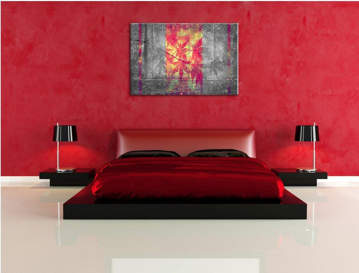 pinke Ahornblätter über Wasser schwarz/weiss Format: 100x70 auf Leinwand, XXL riesige Bilder fertig